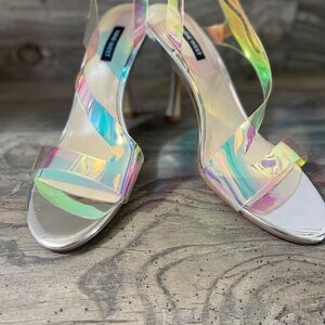 Nine West Iridescent Holographic Strappy High Heels - Multi
